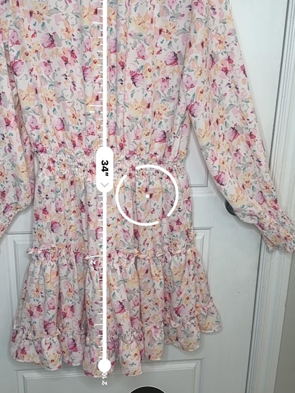 Vanilla Yellow Floral Mini Dress Long Sleeve Mock Neck Cream - Picture 11 of 11